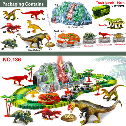 Dinosaur Track Set with Volcano and Train Cars, Age 3+