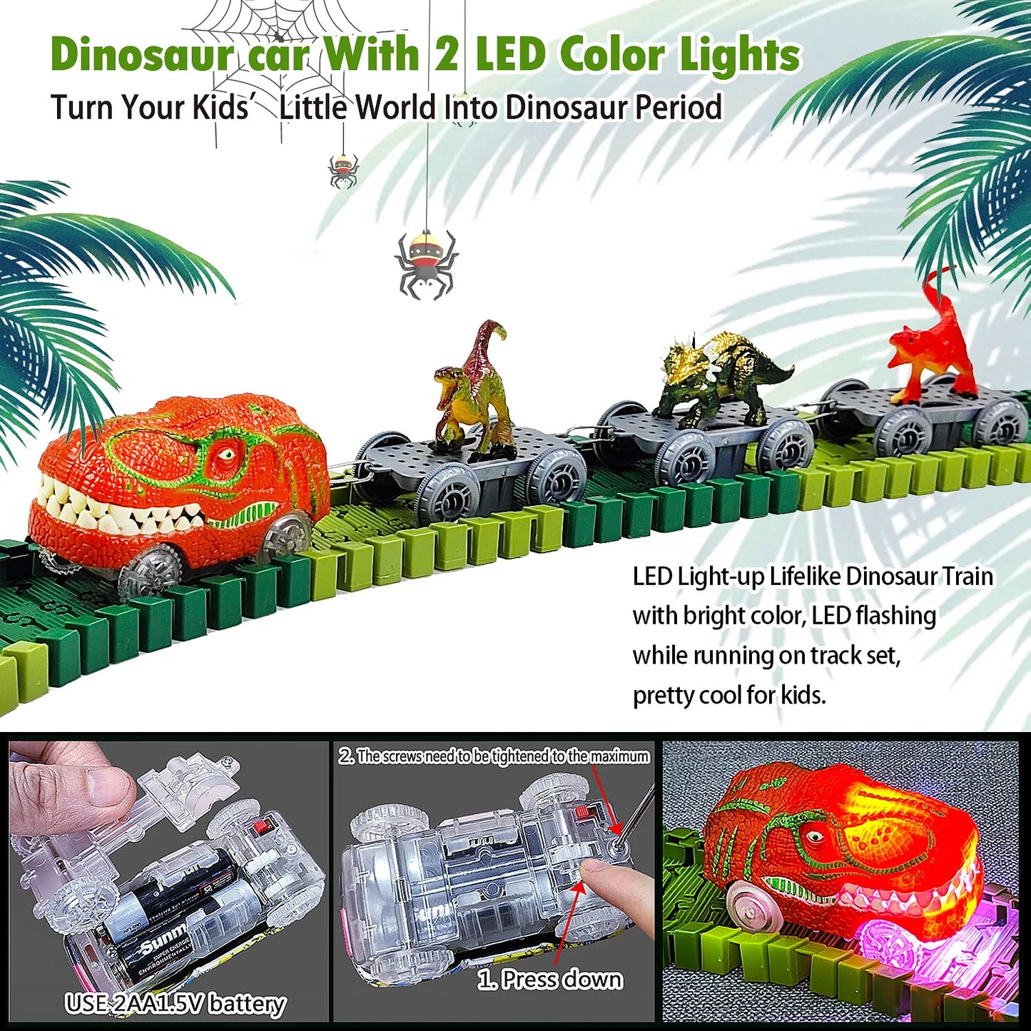 Dinosaur Track Set with Volcano and Train Cars, Age 3+