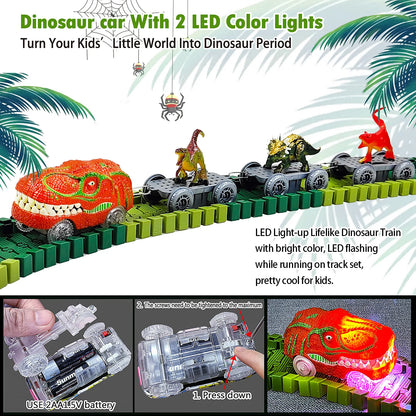 Dinosaur Track Set with Volcano and Train Cars, Age 3+